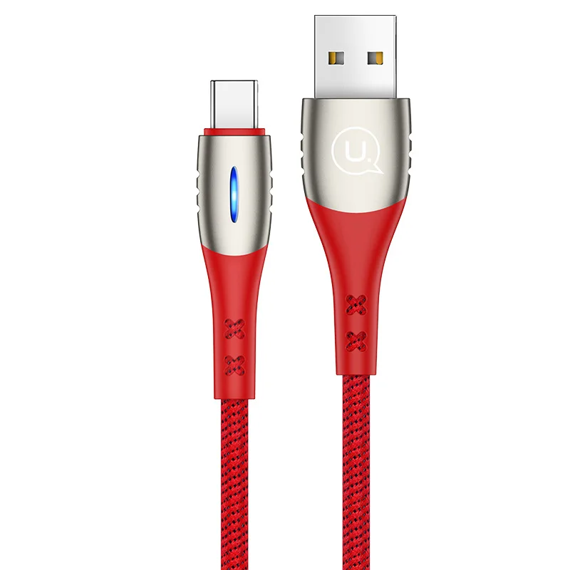 USAMS Тип C Автоматическое отключение питания USB кабель Быстрая зарядка QC3.0 светодиодный светильник для USB C провод Смарт зарядное устройство USB-C шнур для samsung S9 huawei - Цвет: Red