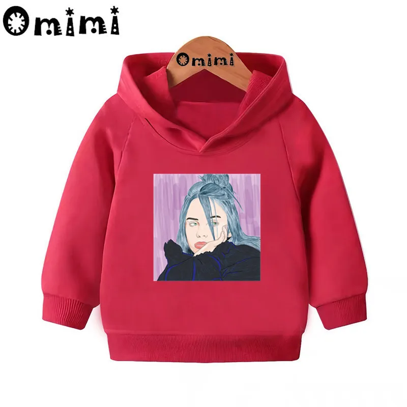 Детские толстовки Billie Eilish в стиле хип-хоп детские толстовки с капюшоном пуловер для малышей Топы для маленьких девочек и мальчиков, осенняя одежда KMT5265 - Цвет: Red-5265J