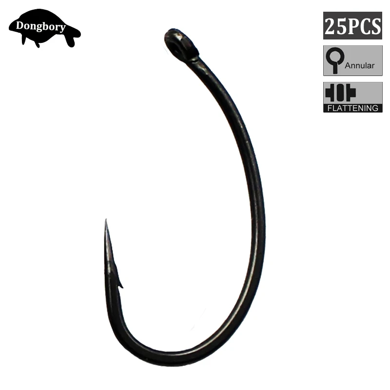 25PCS Barbed Fishing Hooks Carp Hair Rig Hook Single Circle Fishhook