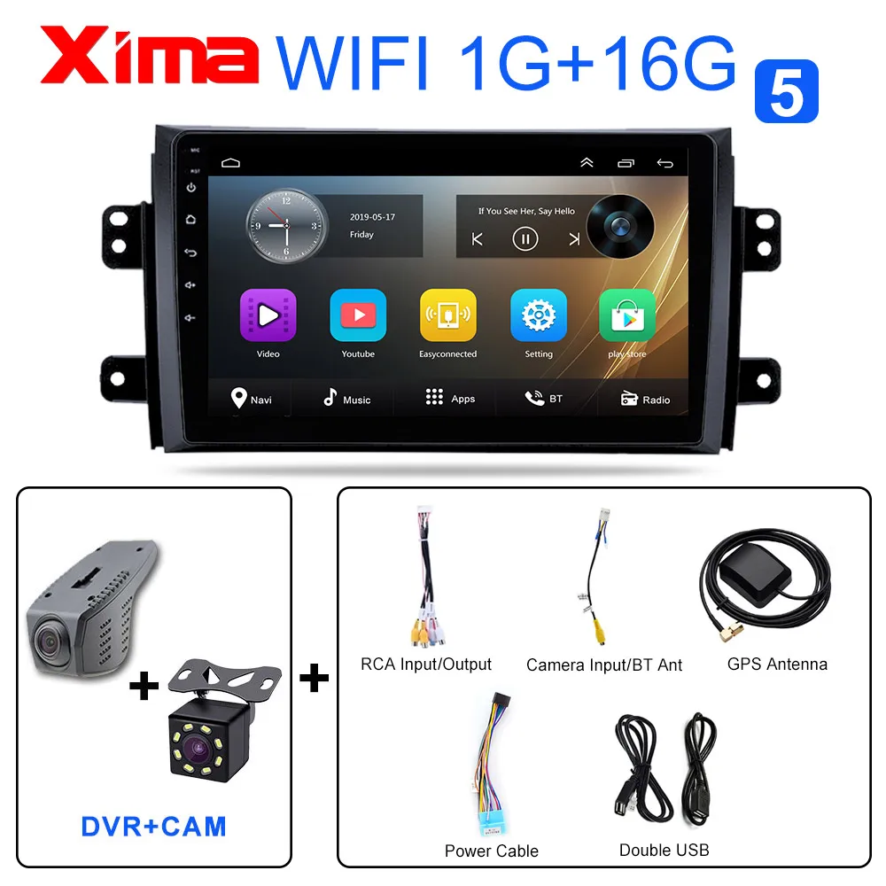 XIMA автомобильный Android 9,0 gps dvd-плеер для Suzuki SX4 2006 2007 2008 2009 2010 2011 2012 Автомобильный мультимедийный 2Din Радио стерео wifi - Цвет: RAM 1G SX4-DVR-CAM