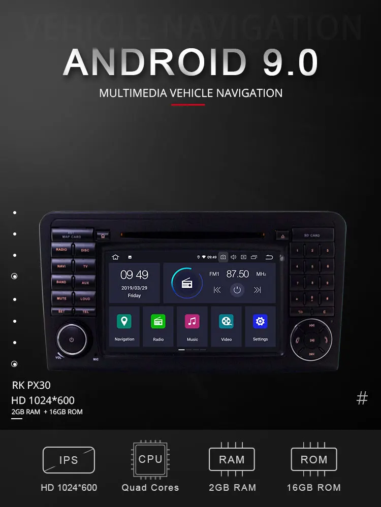 TOPBSNA Androind 9,0 автомобильный DVD мультимедийный плеер для Mercedes/Benz/GL ML350 ML/CLASS W164 gps Navi 2 Din автомобильный радиоприемник wifi Аудио RDS