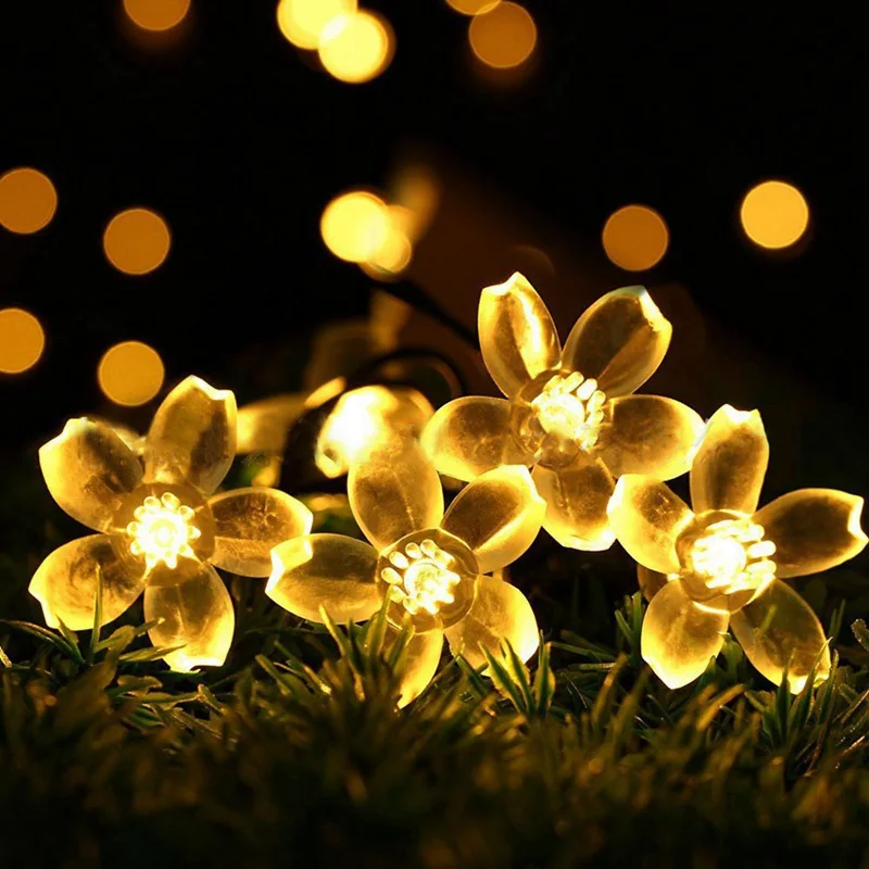 

Solar Blossom Flower Christmas String Lights Solar Powered Outdoor LED String Fairy Lights for Courtyard Garden Patio Decor Lamp