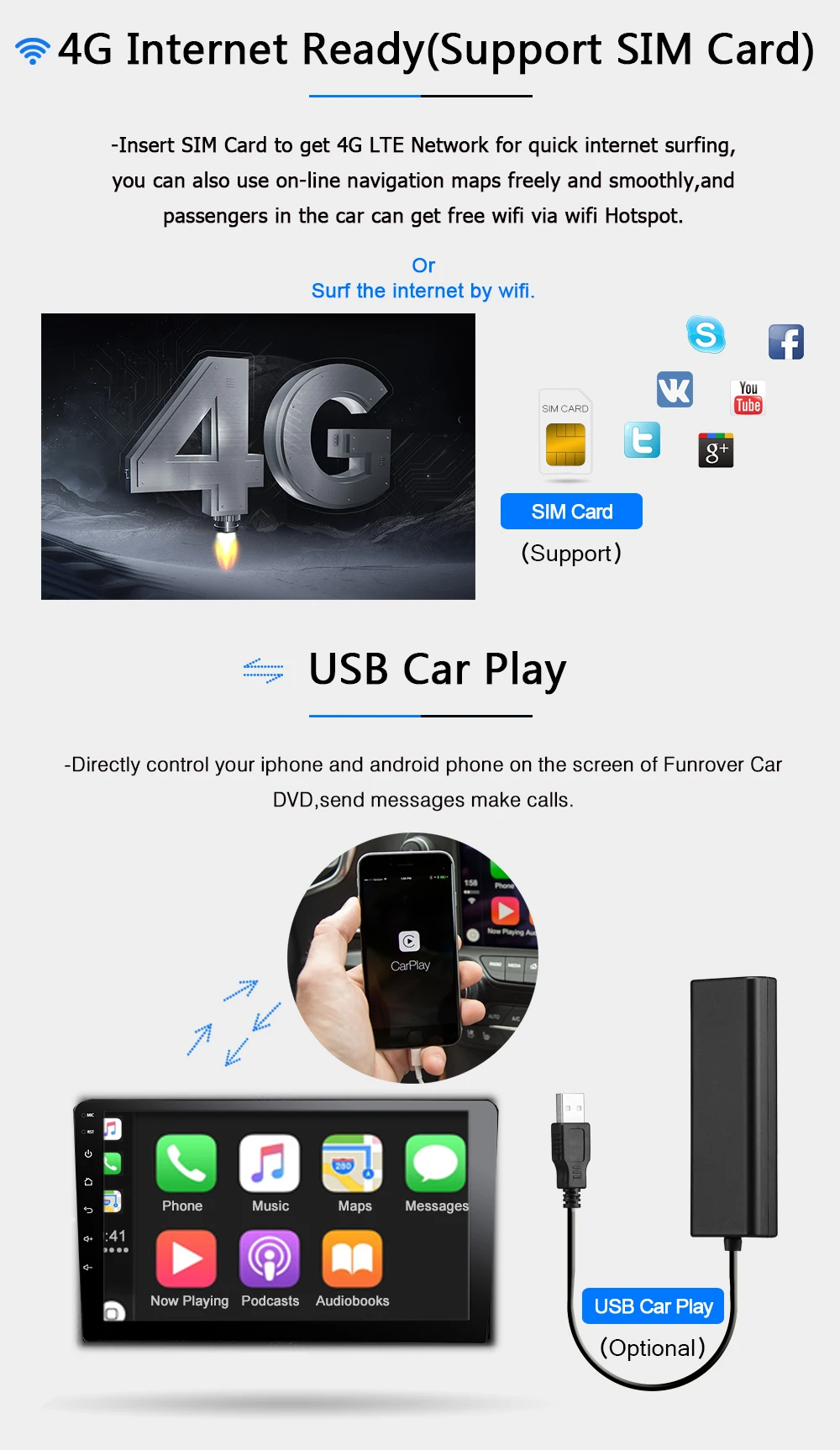 Funrover android9.0 reprodutor multimídia do carro para