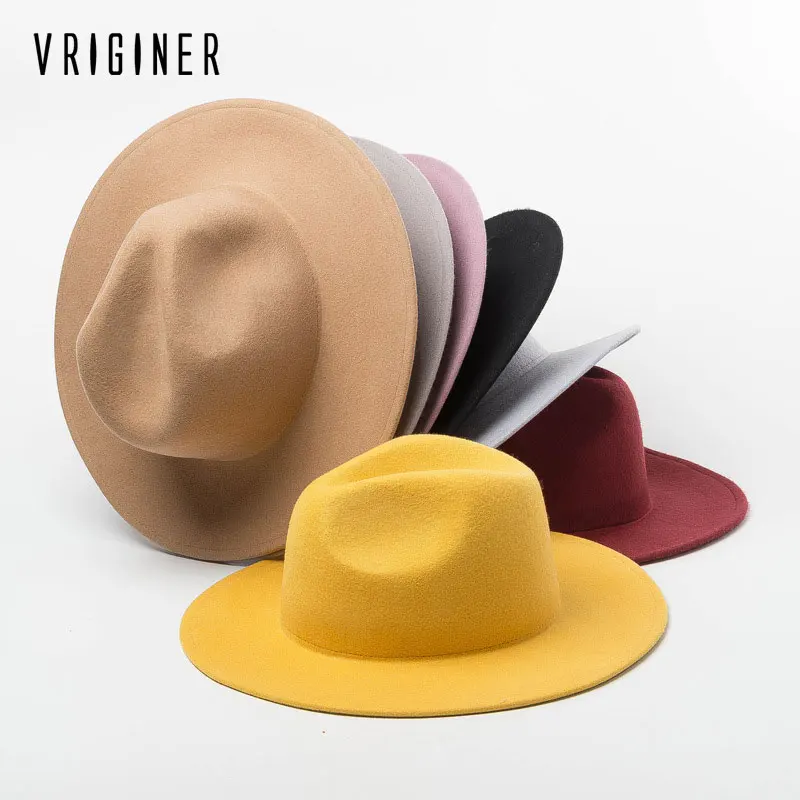 

Fedoras Women Hat Panama Classic Wide Brim Felt Hat Vintage Black Church Wedding Winter Hat Sombrero Hombre Bone Derbies Femme