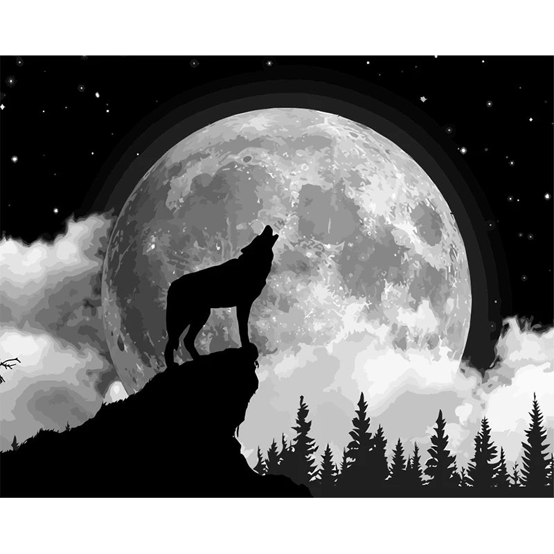 Рисунок волка воющего на луну