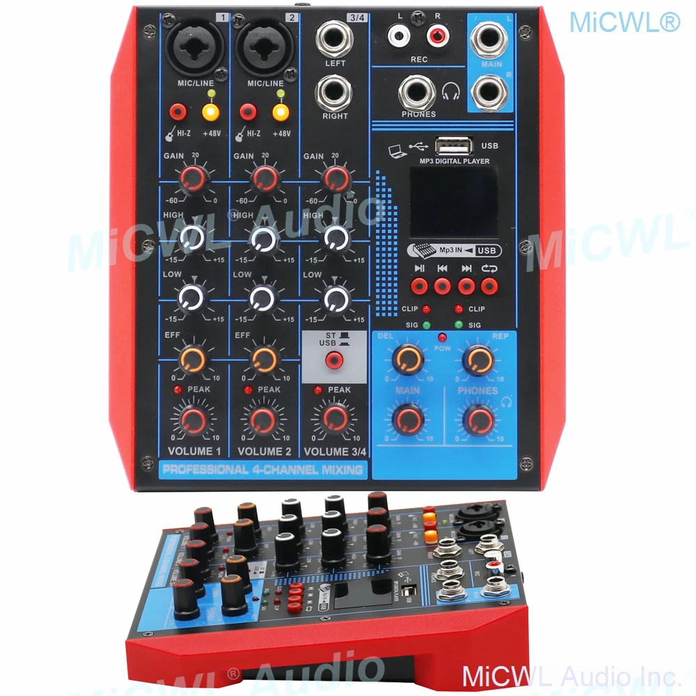 

Pro USB 4 Channel Audio Mixer Portable Bluetooth Mixing Console Computer Live Studio Stage Microphone EQ USB 48V Switch AG4