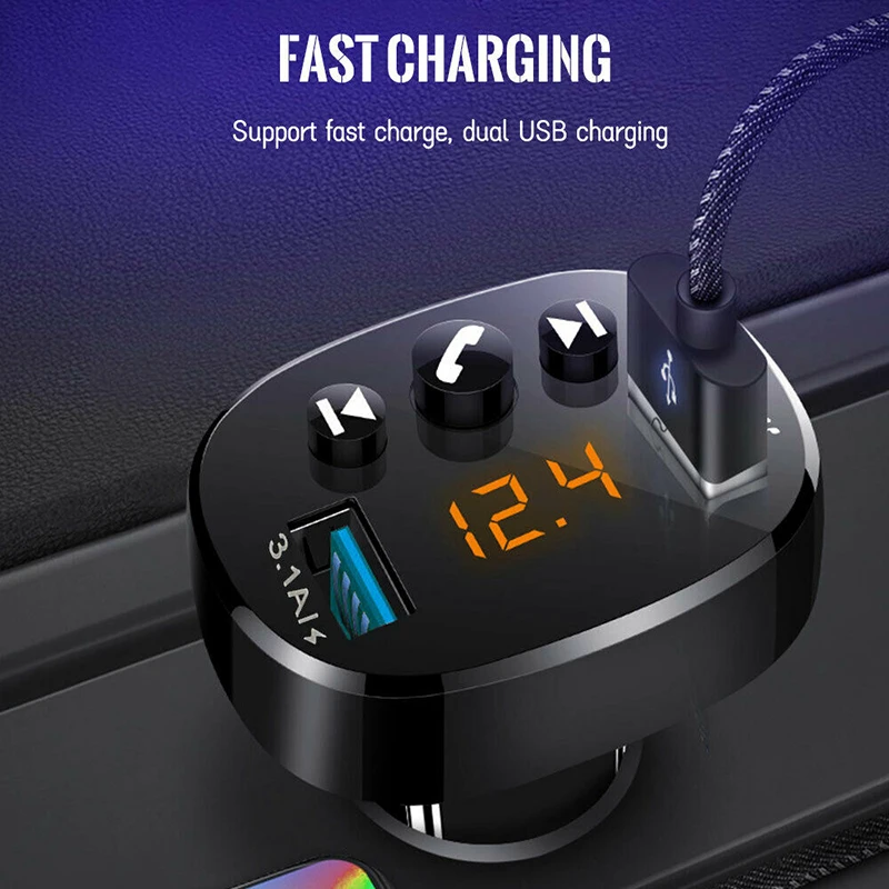 

FM Transmitter Modulator Bluetooth 5.0 Handsfree Car Kit Audio MP3 Car Wireless FM Transmitter MP3 Player Dual QC3.0 USB Charger