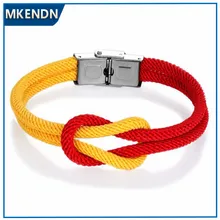 MKENDN-pulsera de cuero de cuerda multicapa con bandera de España, Pulseras magnéticas, Pulseras de supervivencia de Paracord 550, 8 estilos