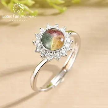 

Lotus Fun Natural Tourmaline Gemstone Exquisite Rotatable Snowflake Ring Real 925 Sterling Silver Fine Jewelry Rings for Ladies