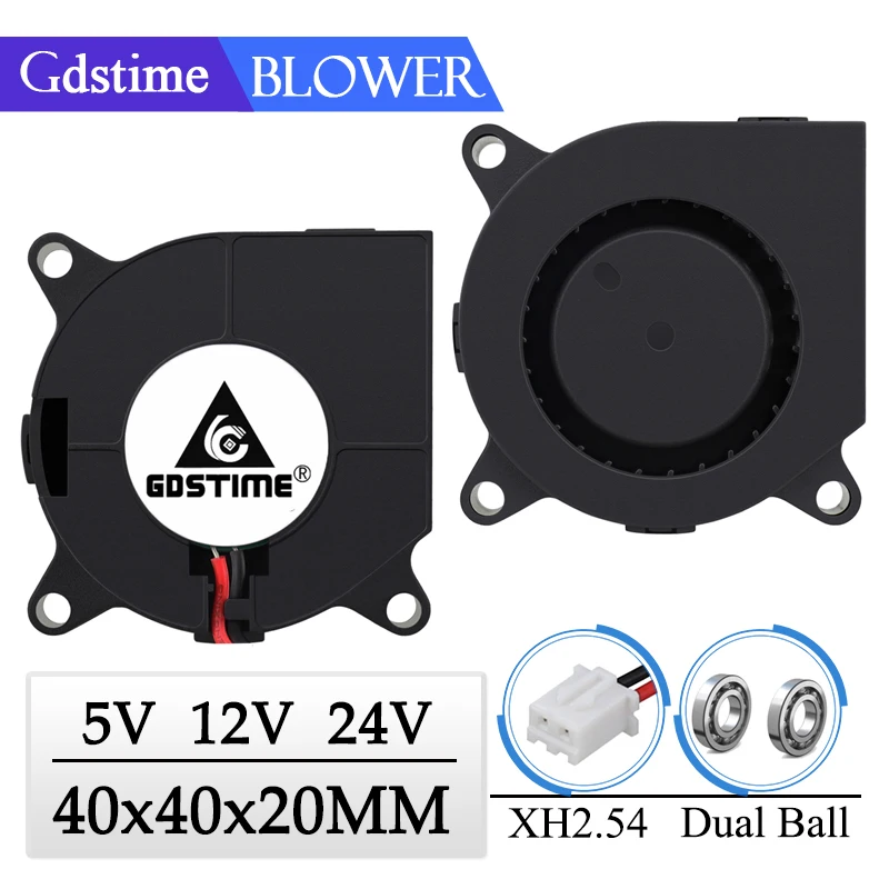 2Pcs Gdstime DC 5V 12V 24V 40MM Fan 40mmx20mm Turbo Blower Cooler Fan 4020 4CM Radial Exhaust Dual Ball 3D Printer Radiator Fan