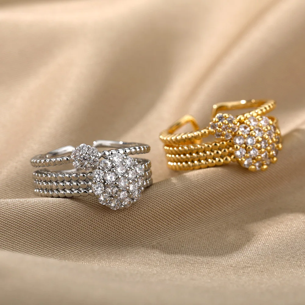 Zircon Circle Open Adjustable Rings For Women Crystal Stainless Steel Finger Charm