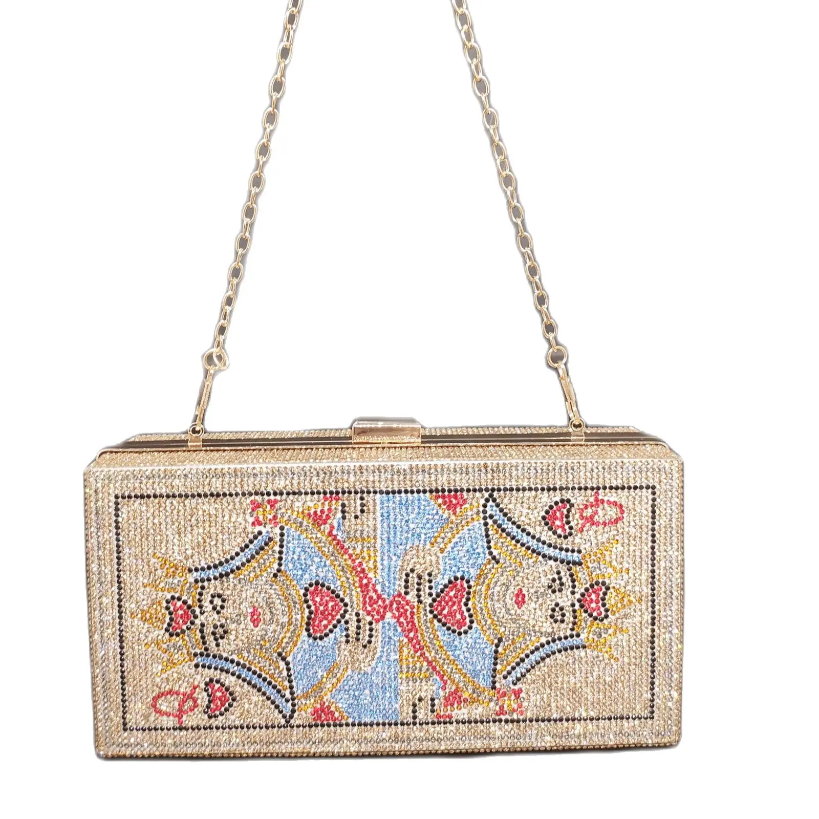 DG PEAFOWL Poker Card Q Vegas Rhinestone Handbags Casinos Dinner Bag
