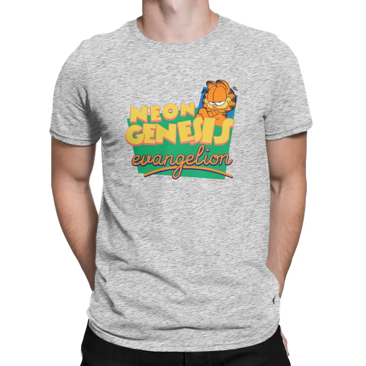 gray Tyburn Neon Genesis Evangelion Garfield, мужские футболки, милая забавная футболка с котом, футболка с коротким рукавом, чистый хлопок, одежда для взрослых - Цвет: gray