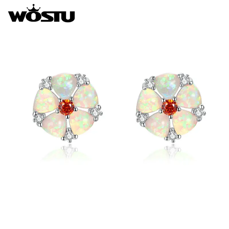 WOSTU Новое поступление серьги-гвоздики с голубым опалом для женщин ослепительные циркониевые цветущие цветы в форме пятиугольника ювелирные изделия серьги XCNE204 - Окраска металла: XCNE204-RD