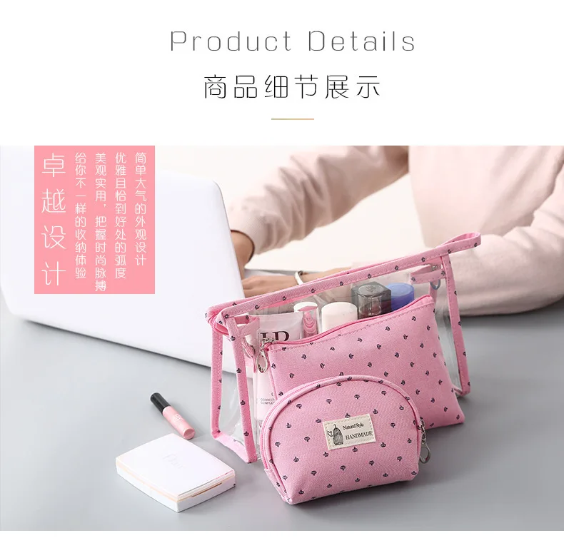 Waterproof Small Crown Transparent PVC Travel Three-piece Cosmetic Bag Travel Portable Large-Volume Wash Bag Storage Bag