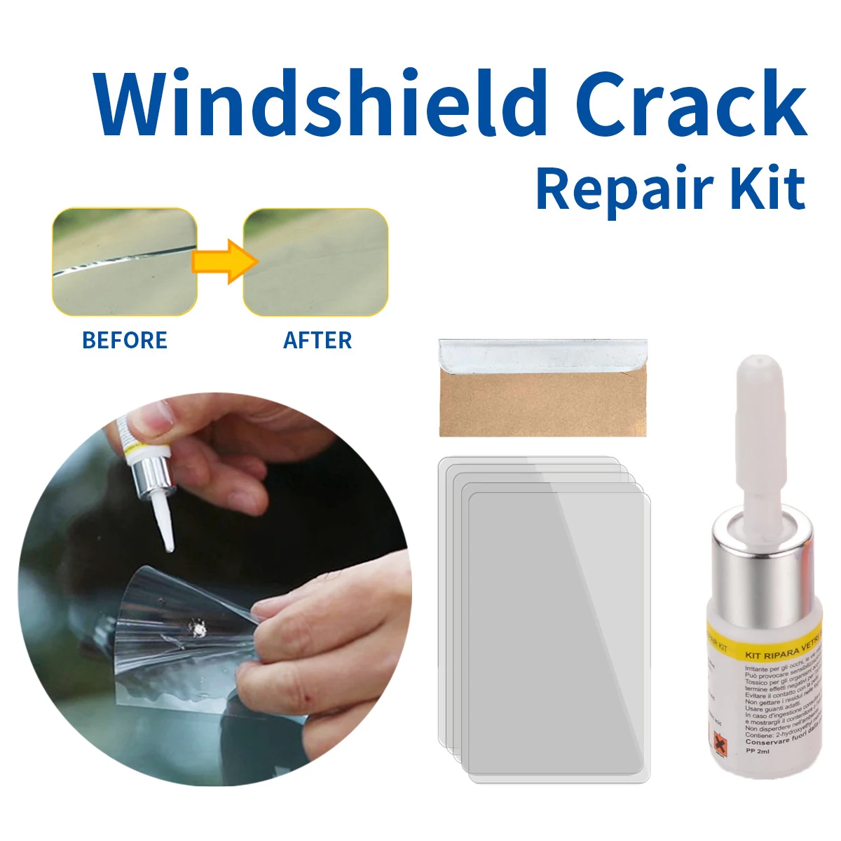 1highquality White 1set Cracked Glass Repair Kit Windshield Nano