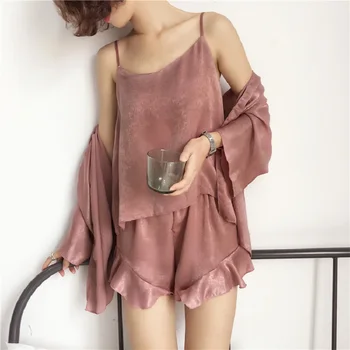 

2020Nightwear Sexy Hot Women NightDress Lingerie V Neck Night Gown Summer Sleepwear Sleep Wear A solid-color suit with flounces