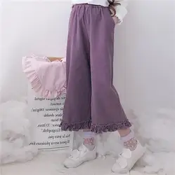 Осенние женские повседневные широкие брюки с высокой талией корейские однотонные манжеты брюки свободные карманы Прямые брюки