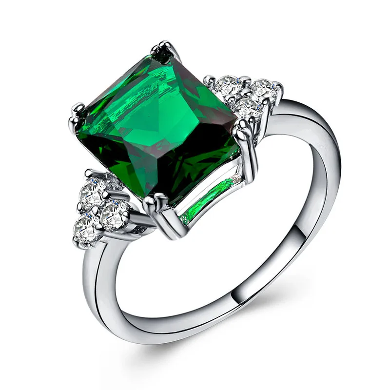 green Bague Ringen геометрические 4 цвета на выбор серебряные 925 кольца для женщин Роскошные темпераментные Аметистовые ювелирные изделия Подарок на годовщину - Цвет камня: green