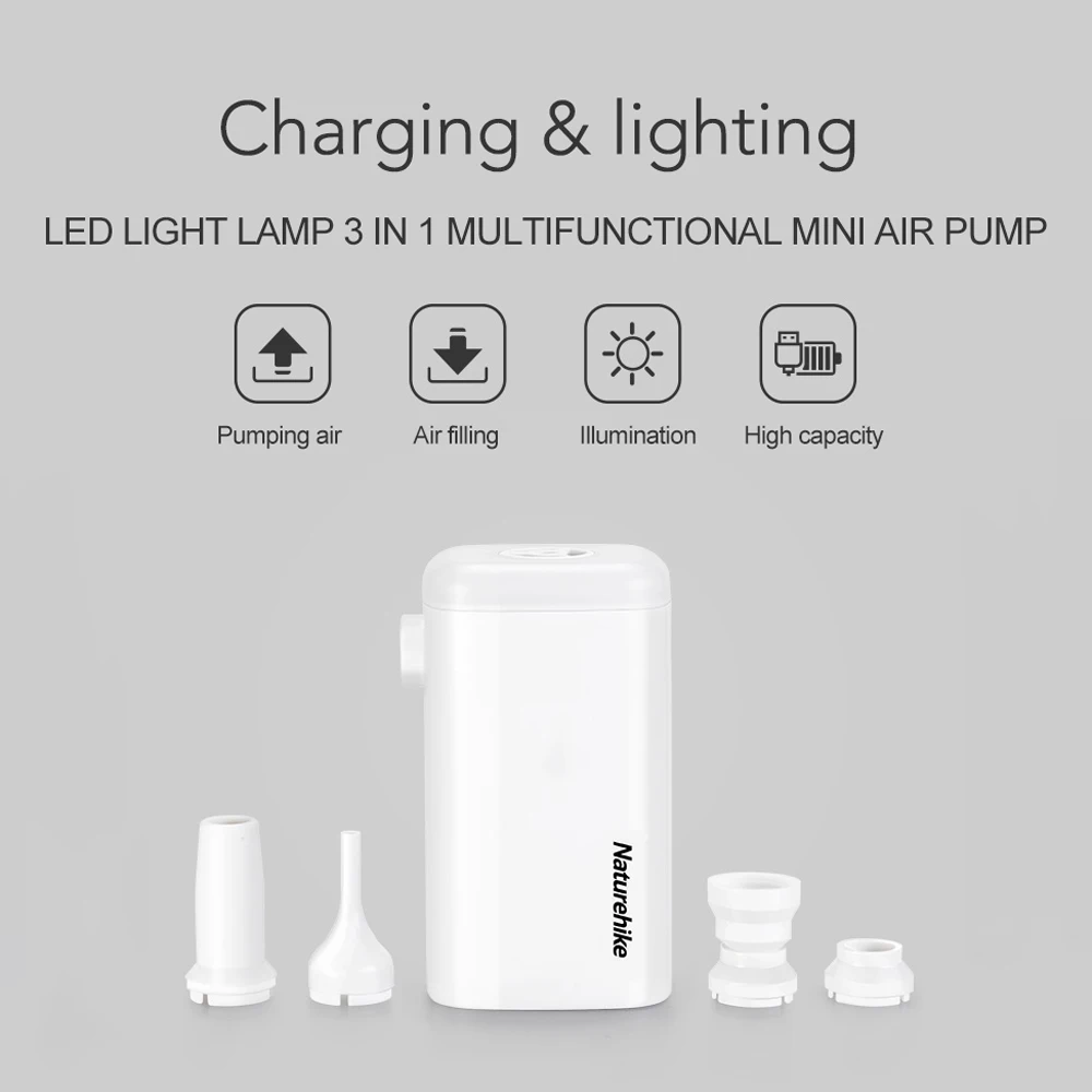 

Naturehike Power Bank Inflator LED Light Lamp 3 in 1 Multifunctional Mini Air Pump Lighting USB Charging Inflator Pump Blow