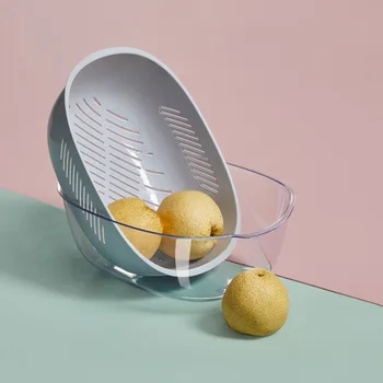 

Simple Double Drain Basket Plastic Water Filter Basket Rice Washer Vegetable Fruit Storage Basket Household Kitchen Organizer
