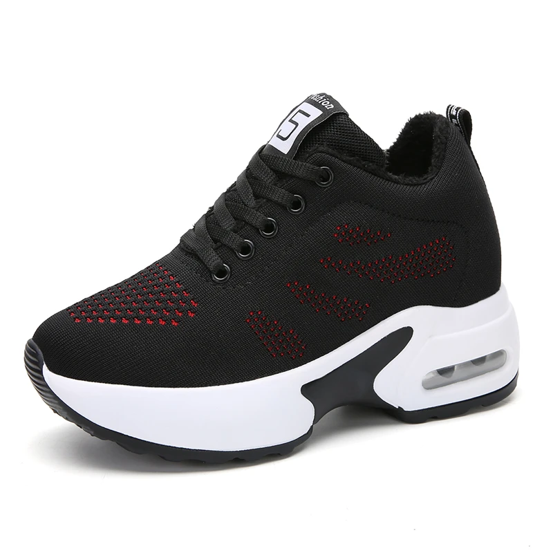 Женская обувь для тенниса; черные зимние плюшевые кроссовки, визуально увеличивающие рост на 9 см; спортивная обувь; sapato feminino Chaussure Femme