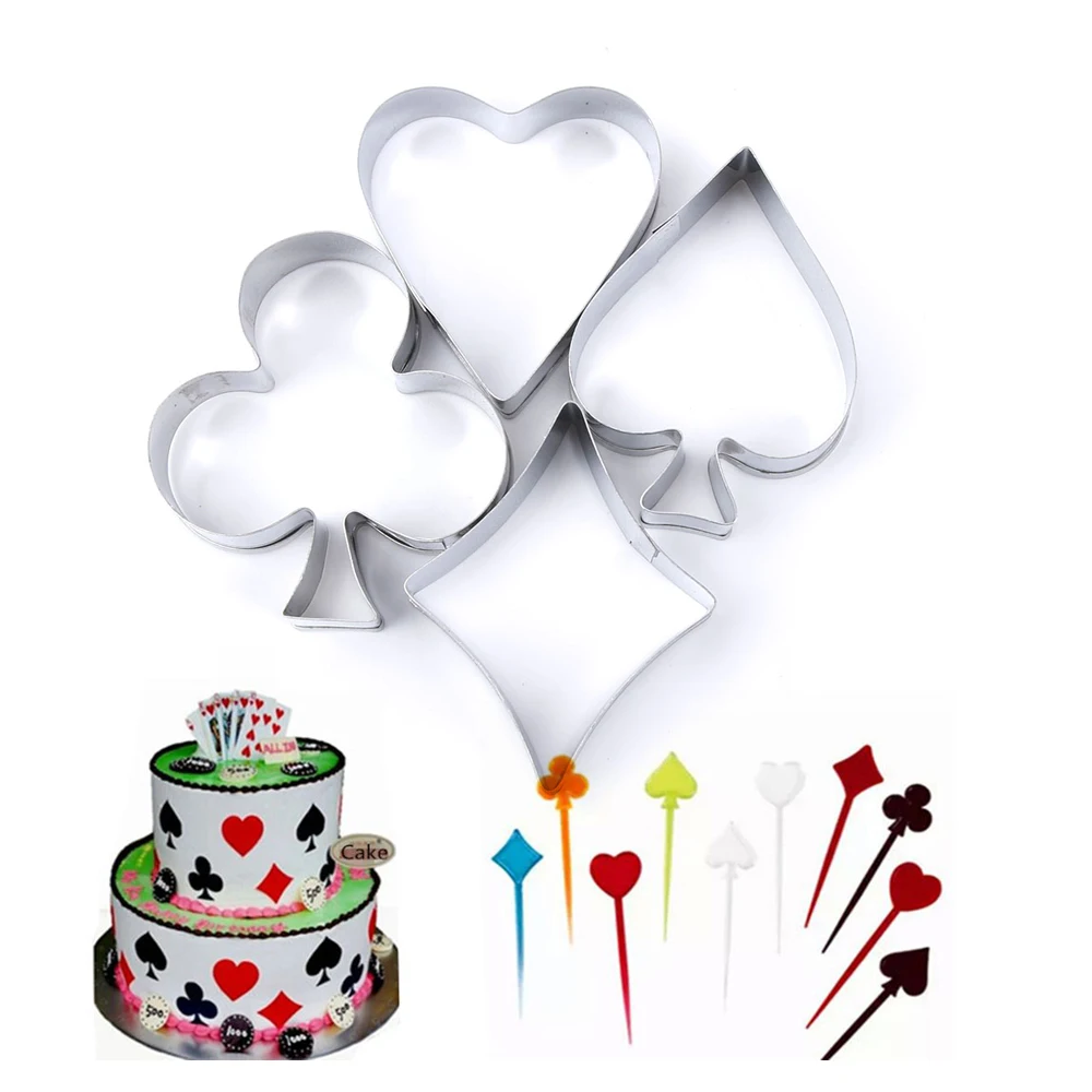 Poker Cookie Mold Playing Cards Cake Fondant Mold Spade Heart Club Diamond Biscuit Cutter Decorator 4pcs/set