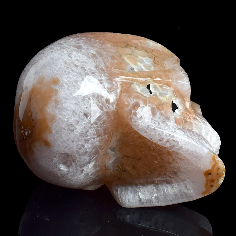 RSkull 5,6 дюймов исцеляющая реалистичная скульптура черепа из натурального агата ручной работы Хрустальная статуя черепа домашний декор художественные работы