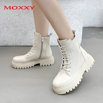 

Leather Ankle Boots Women 2020 New Lace Up Platform Gothic Shoes Female Motorcycle Boots Autumn Shoes Woman Army Combat Boots