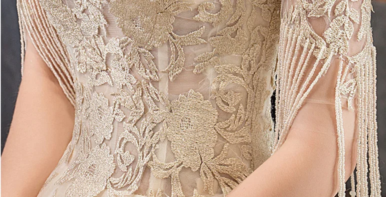 Это свадебное платье YiiYa es с v-образным вырезом, бисероплетение, кисточка, свадебное платье, элегантное, половина рукава, цвет шампанского, длинное, Vestido De Novia TD36