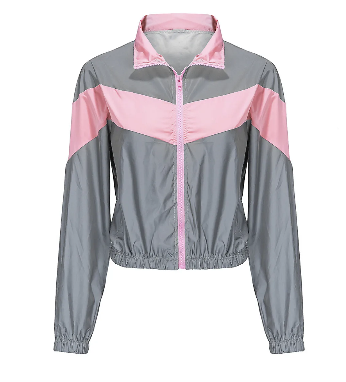 pink jacket Женский спортивный костюм, комплект из 2 предметов, светоотражающий укороченный топ на молнии, штаны, ветровка, модная женская Свободная светящаяся куртка, пальто, брюки размера плюс - Цвет: pink jacket