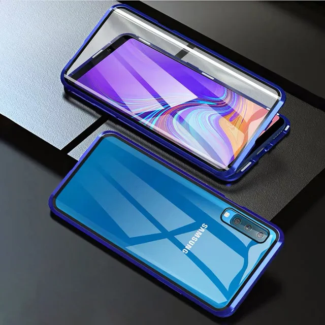 blue 360 магнитный чехол для samsung Galaxy A50 A30 A70 A7 A8 A9 Примечание 10 плюс S10 S9 S8 A9S A30S двойной закаленное Стекло крышка EEMIA - Цвет: blue