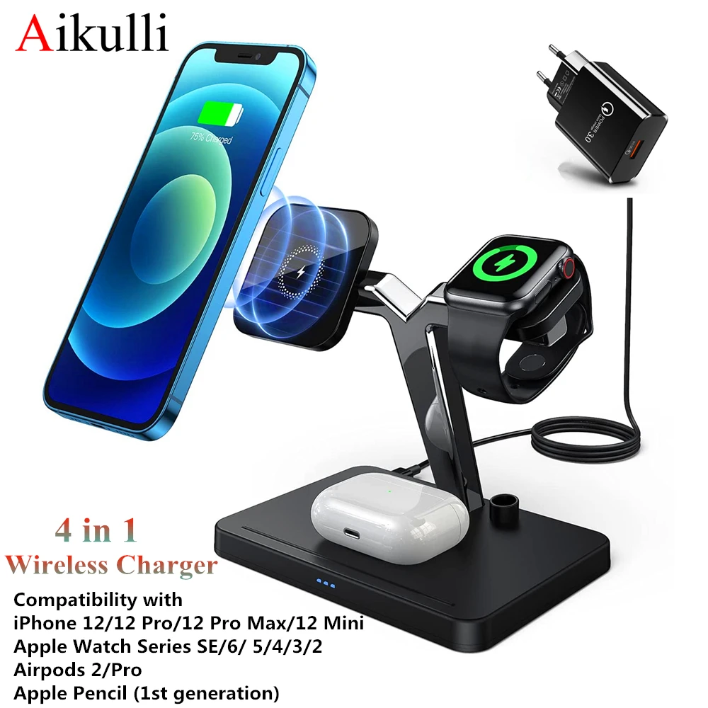 4 in 1 Magnetic Wireless Chargers Stand Magsafing for iPhone 12 Pro Max Mini Apple Watch Pencil Airpods Wireless Charging Holder