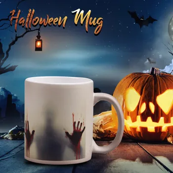 

Halloween Blood Handprint Cup Unique Wonderful Ceramic Mug With Handle Thermal Color Changing Coffee Cup Halloween Party Gift