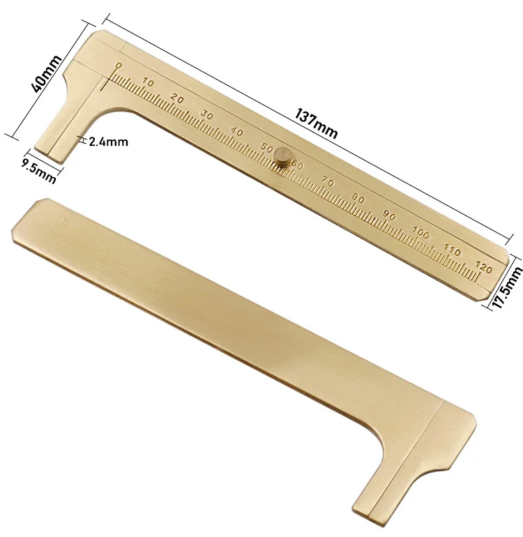 Description Picture 3 of item0-120mm Mini Brass Caliper Pure Copper Vernier Double Single Scale Measuring Ruler Retro Portable