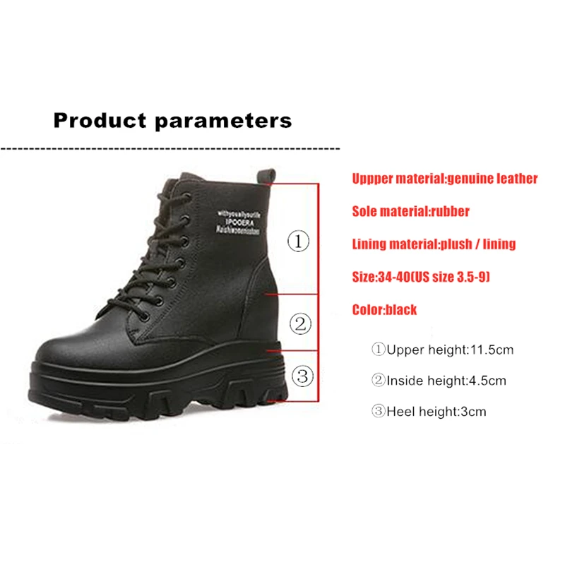 DONGNANFENG Women Female Ladies Genuine Leather Shoes Platform Boots Ankle Zipper Lace Up Winter Fur Plush Warm 34-40 NS-2091-3