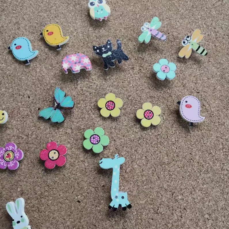 Manufacturers Direct Selling Cross Border Creative Wood Piece Pushpin Flower Bird Animal 20-Office Culture And Education Fixed