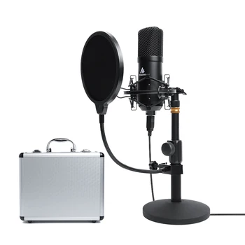 

USB Cable Professional Studio Condenser Microphone Set Adjustable Recording Shock Mount Desktop Stand Kit with Aluminum Case