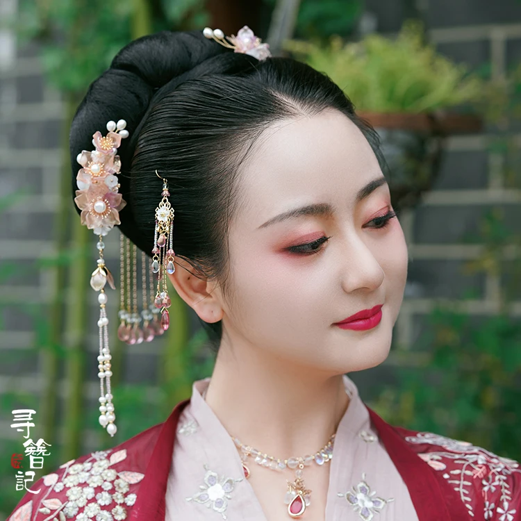 Аксессуары для волос в старинном стиле Hanfu, заколка для волос с жемчужной кисточкой и цветком, заколка для волос в стиле ретро, ручная работа, украшения для волос
