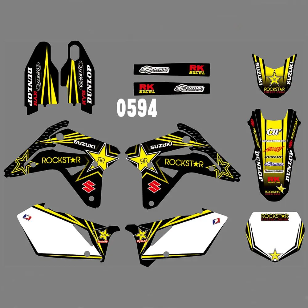 

Full Graphics Decals Stickers Kit Custom Number Name Glossy Stickers Waterproof for SUZUKI RMZ450 2007