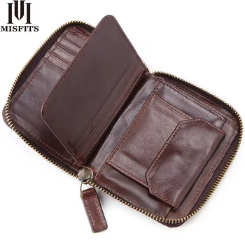 

MISFITS men leather folding wallet fashion purse Wallets With Zipper Top Quality Handmade with coin pocket Mini Wallet