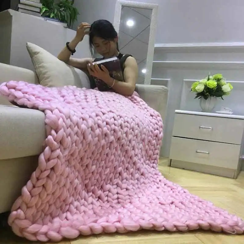 Объемные вязаные одеяла ручной вязки шерстяные крючком толстая пряжа теплые