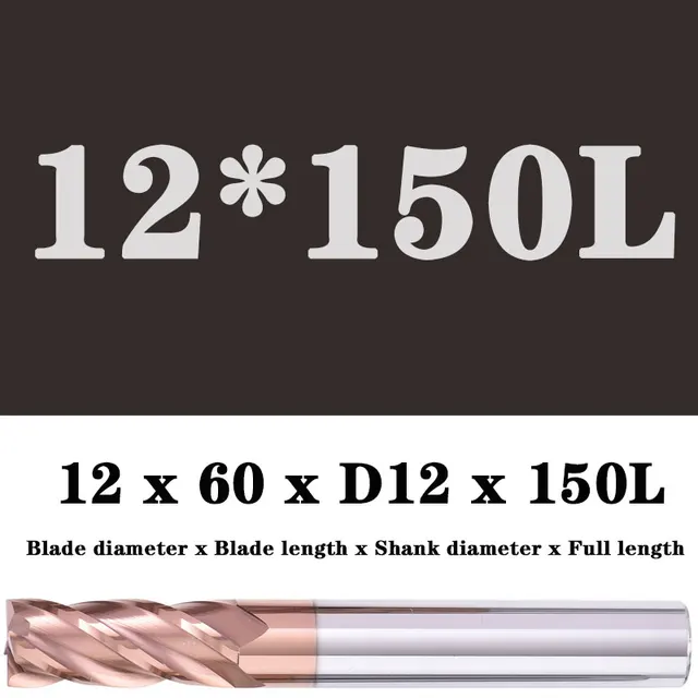 Milling Cutter Alloy Coating Tungsten Steel Tool Maching Hrc55 Endmill Milling Cutter Kit Milling Machine Tools cnc Router Bits 12x55XD12X150L