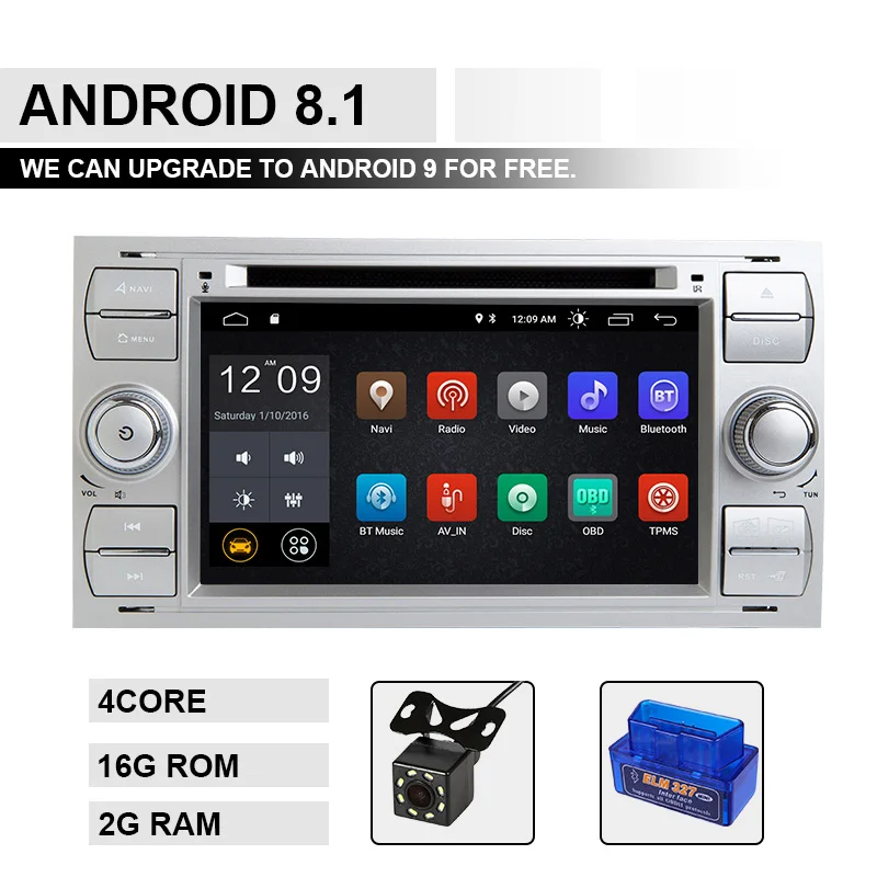 2 din Android 9,0 Автомагнитола для Ford Focus 2 3 mk2 Ford Fiesta Mondeo 4 C-Max S-Max Fusion Transit Kuga мультимедиа dvdNavigation - Цвет: 8.116ROM OBDCAM