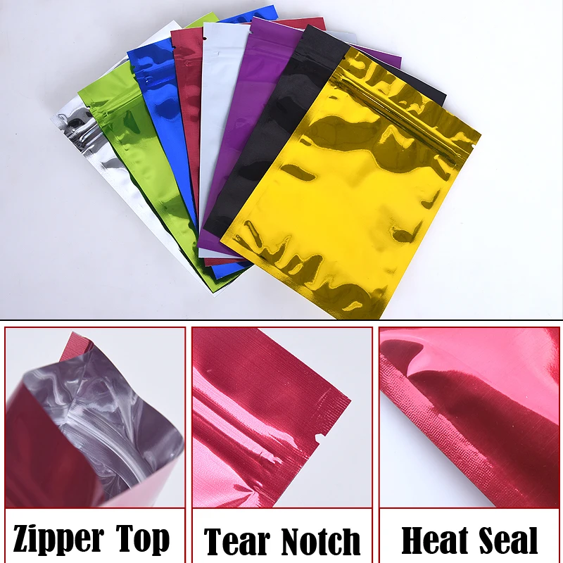 Small Tobacco Candy Cookies Flat Ziplock Pouches Storage Bag Resealable Moisture Proof Aluminum Foil Zip Lock Plastic Bags 50pcs 6