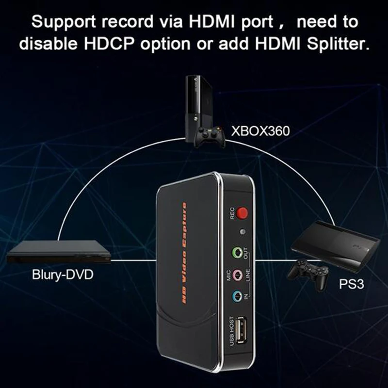 KuWFi HD игра захват видео 1080P HDMI YPBPR Регистраторы для XBOX One/360 PS3 /PS4 с одним кликом ПК не