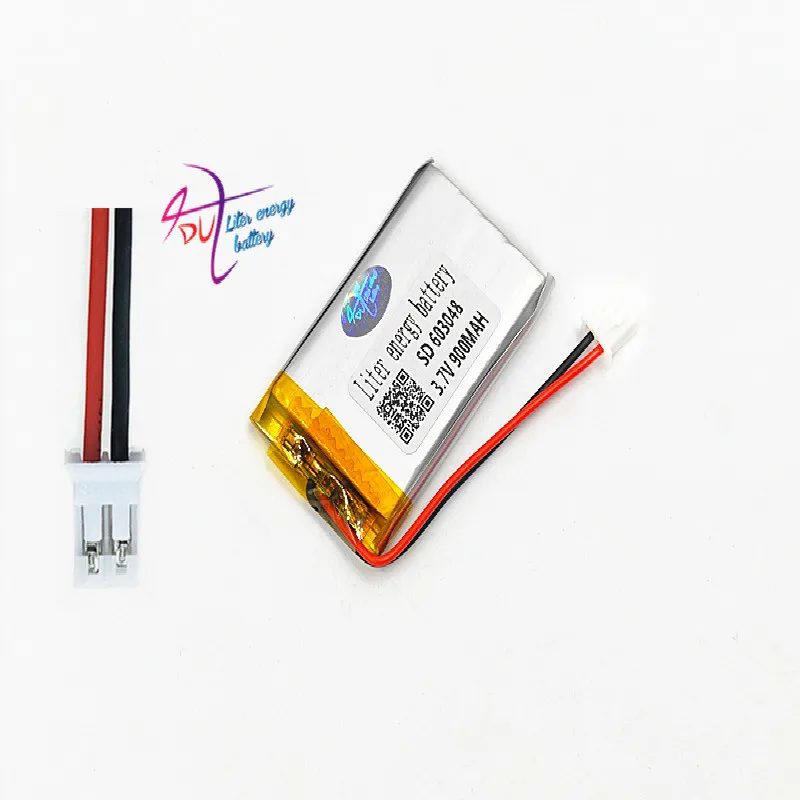 JST PH 2.0mm 2pin 3.7V 900mAh LiPo Lithium Polymer Rechargeable Battery connector 603048 For Mp3 GPS bluetooth camera speaker |