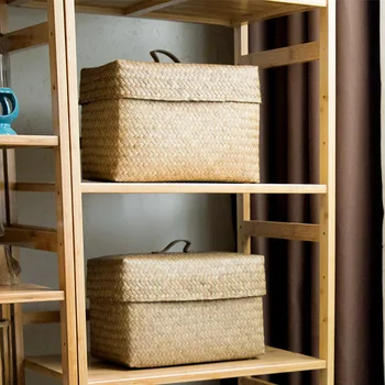 

Different Li Desktop Straw Plaited Article Accept Box Earrings Cosmetics Snacks Sundries Storage Box Rattan Plaited Articles