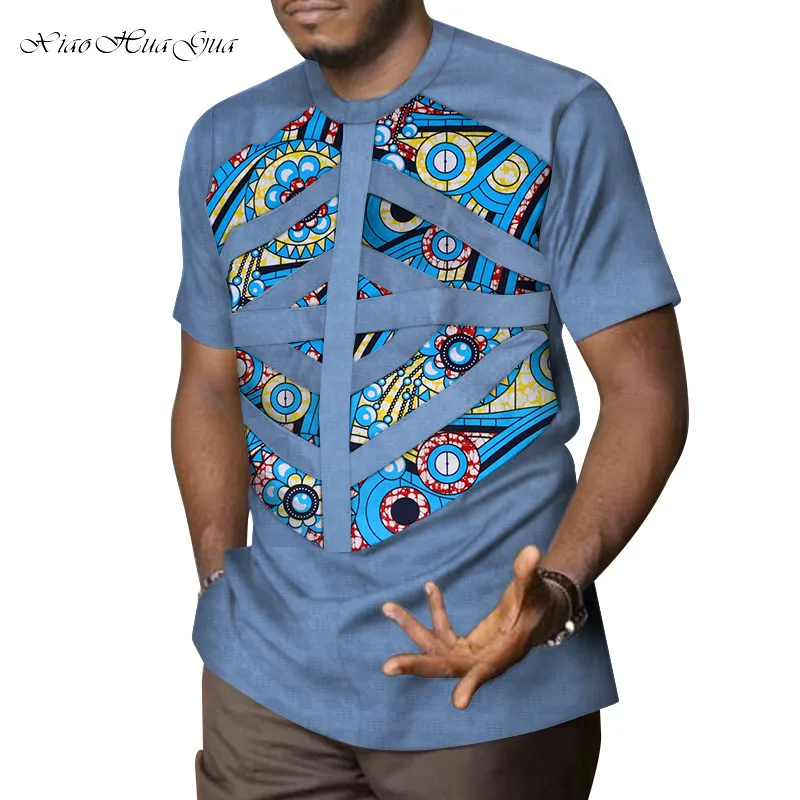 18 Mens African Clothing Dashiki Patchwork Print Shirt Tops Bazin Riche Casual Cotton Traditional African Clothing WYN958 - Цвет: 18