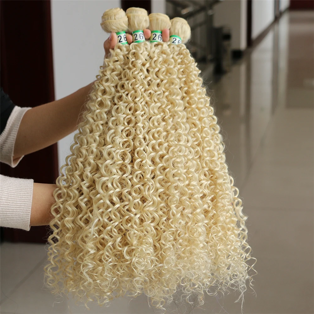 pure color stretched length 14-30 inches afro Kinky curly hair weave black Brown golden Synthetic hair Extension